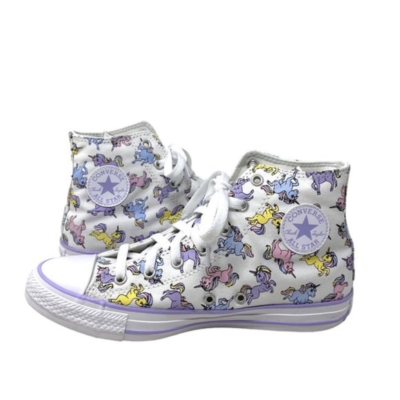 Converse Chuck Taylor High Kids Women Sneakers Violet White Canvas Skate A01674F - Picture 5 of 10